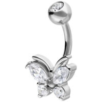 Piercing all'ombelico in argento con farfalla e cristalli trasparenti