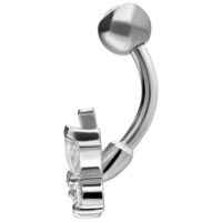 Banana Bell in argento con design a farfalla e cristalli chiari su sfondo bianco