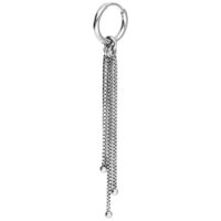Orecchini a catena in acciaio inox argentato con chiusura a scatto su sfondo bianco