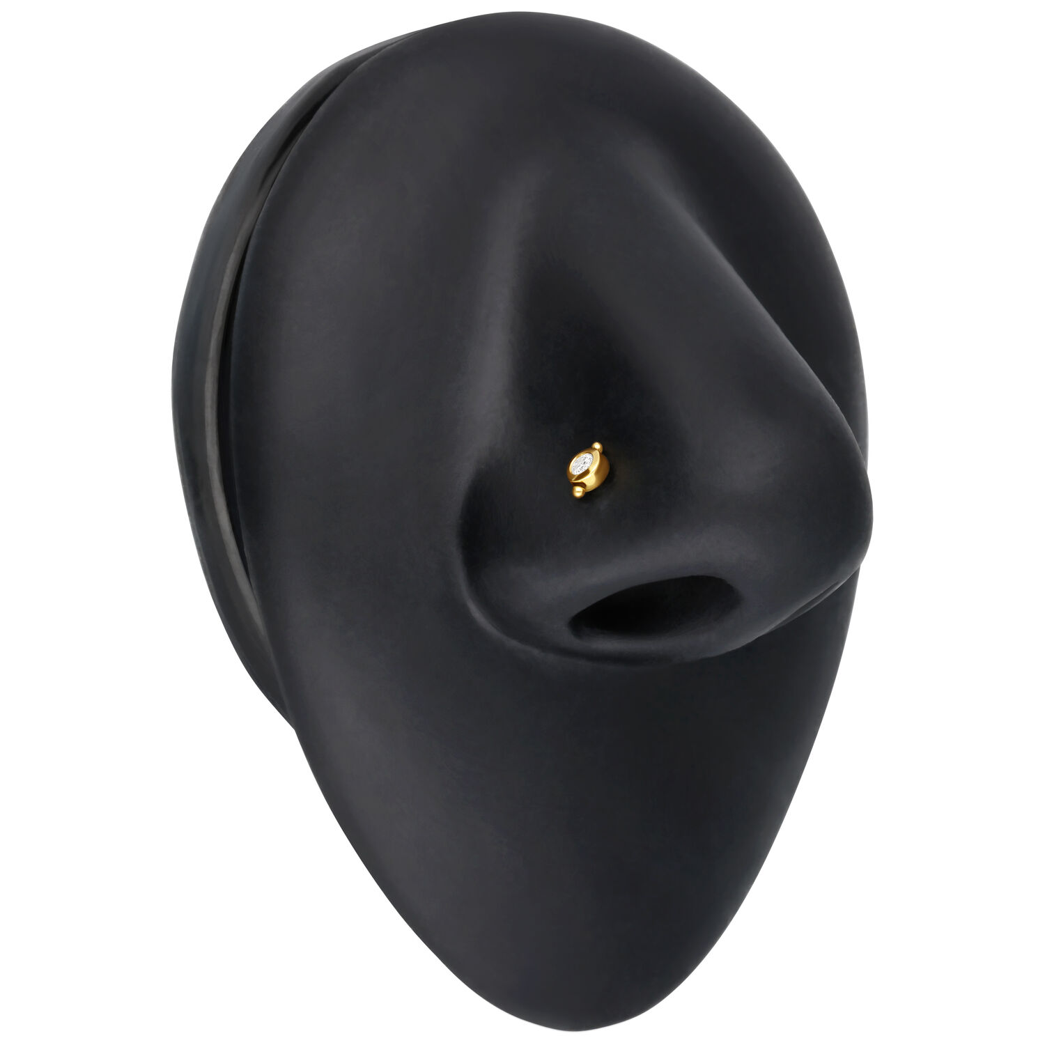 Piercing nasale in oro 18K con cristallo Piercing nasale in oro 18K con cristallo chiaro su sfondo nero
