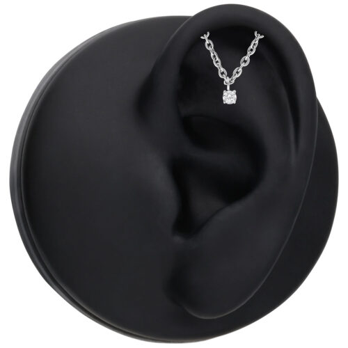 Attacco Helix Push Fit in argento con cristallo chiaro su modello di orecchio nero