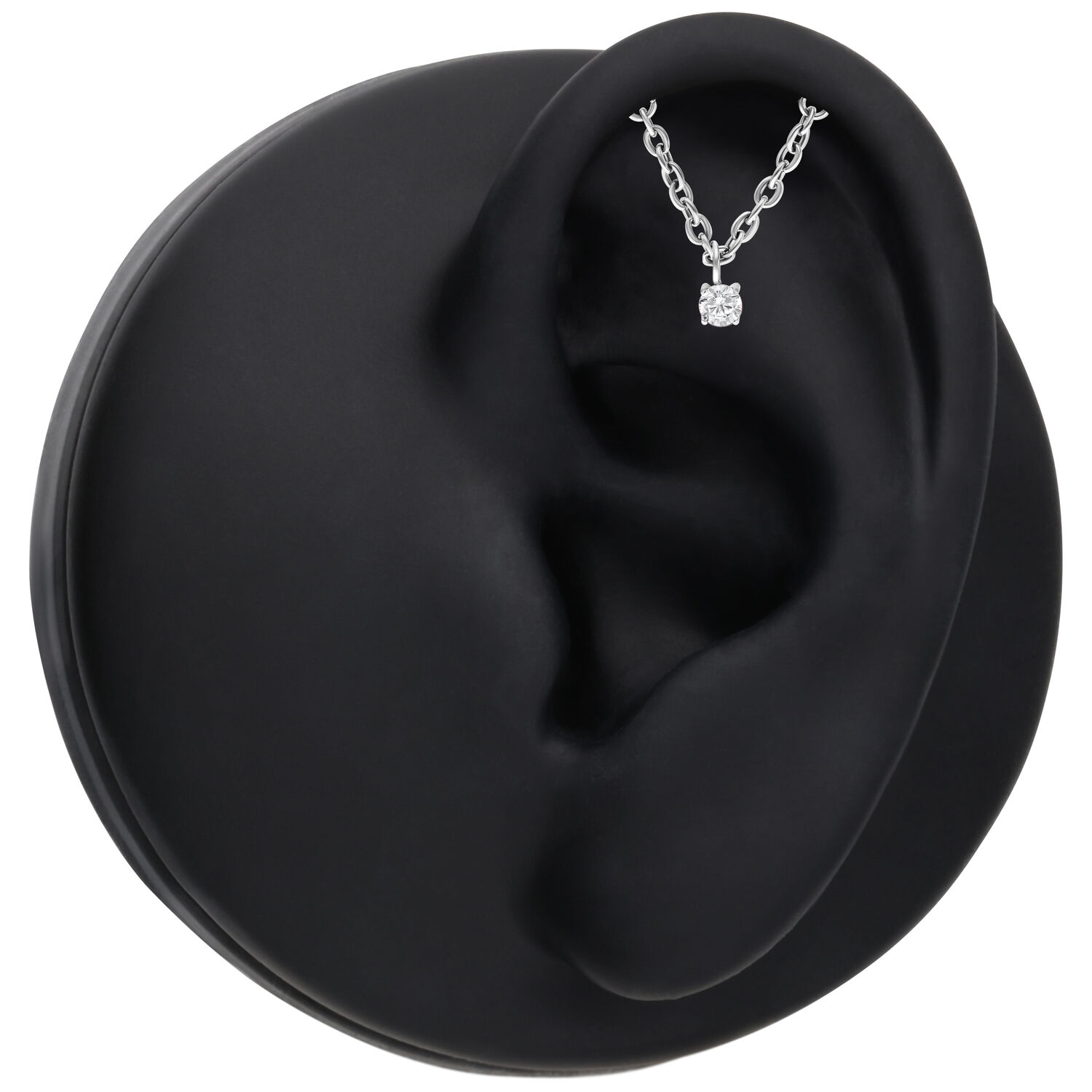 Attacco Helix Push Fit in argento con cristallo chiaro su modello di orecchio nero