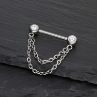 Barbell in titanio nero con due catene su pietra nera