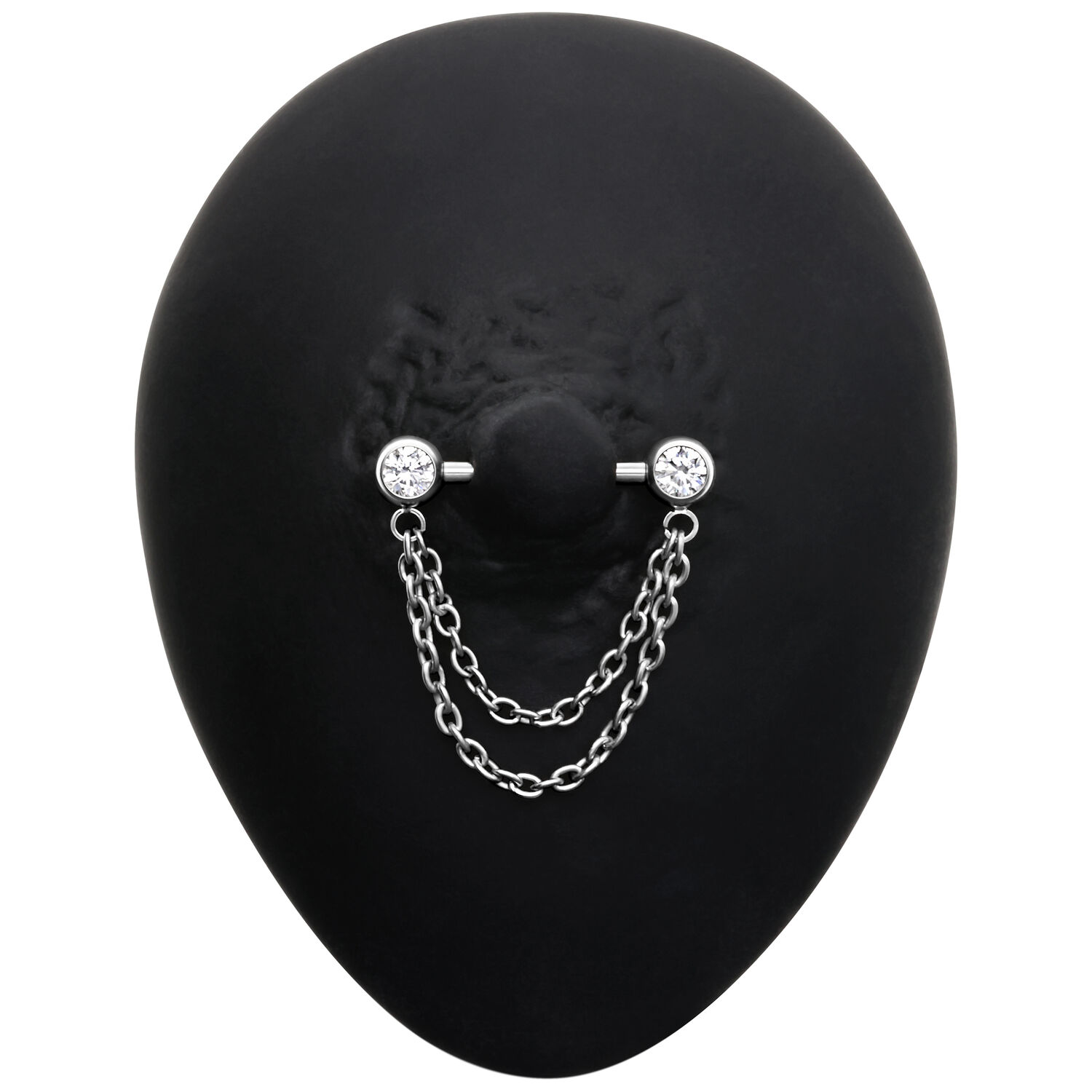 Barbell nero per capezzoli in titanio con doppia catena su sfondo nero