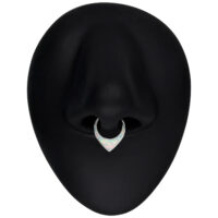 Clicker per setto argento con opale bianco su display nasale nero