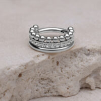 Clicker Triple Bubble Crystal argentato su pietra chiara