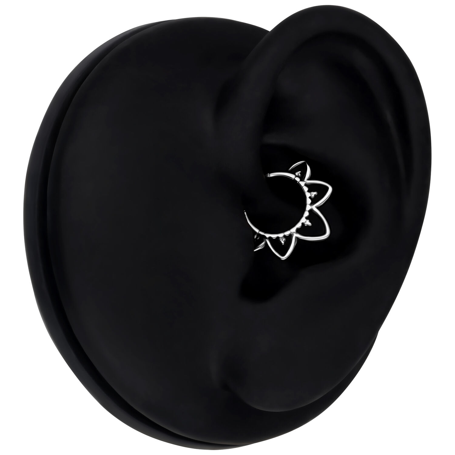 Clicker per setto in argento con cristalli in modello di orecchio nero