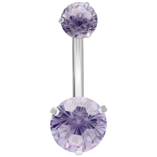 Bananabell in titanio argento con cristallo color lavanda su sfondo bianco