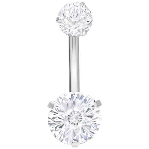 Bananabell in argento con due pietre cristalline su sfondo bianco