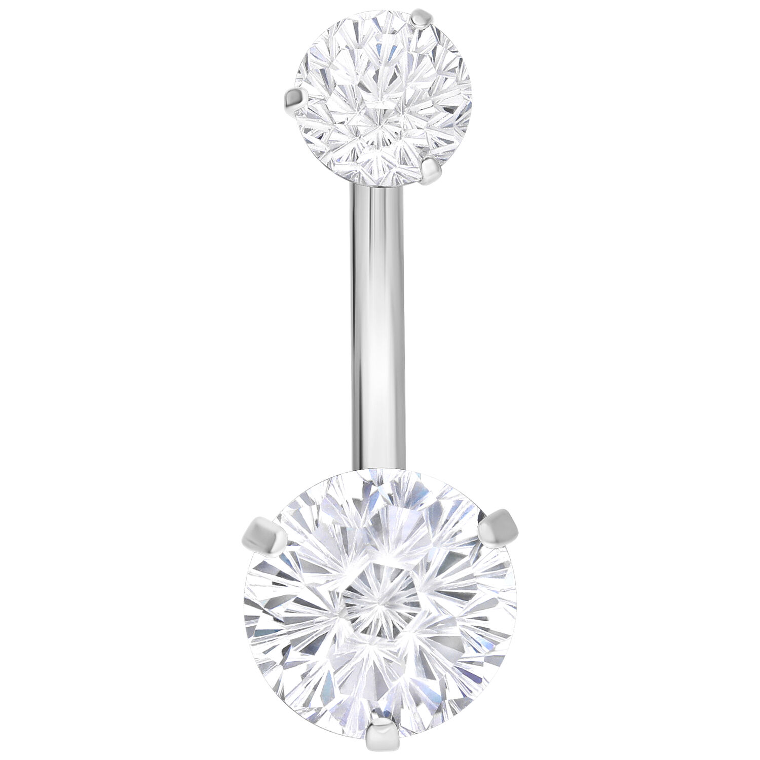 Bananabell in argento con due pietre cristalline su sfondo bianco