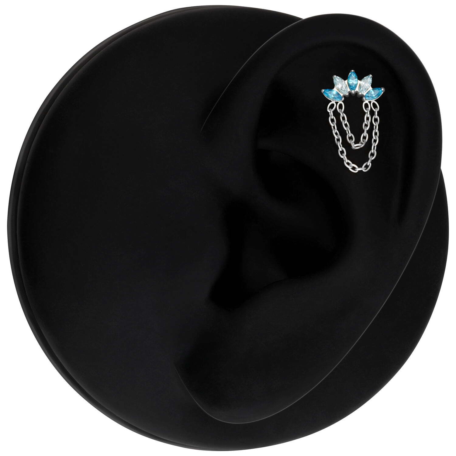 Accessorio Push Fit in argento con cristalli lavanda e turchese su sfondo nero