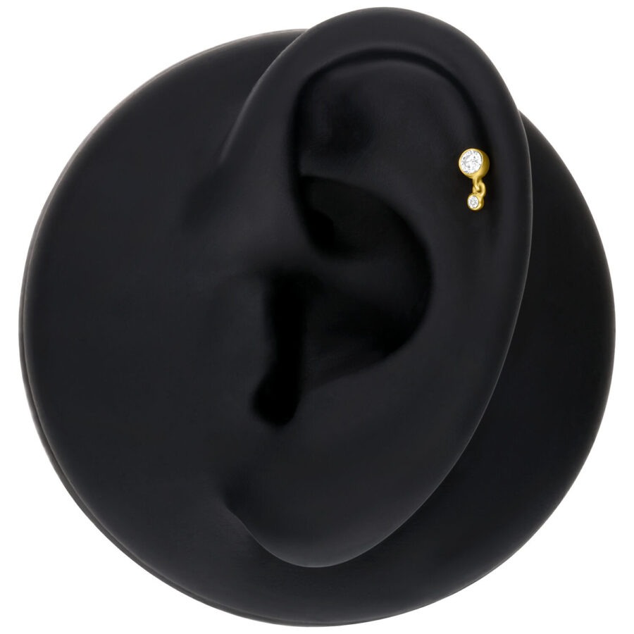 Attacco d'oro con due cristalli, perfetto per piercing a orecchio e labbro