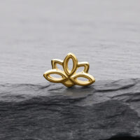 Attacco Lotus dorato su pietra grigia con linee chiare e superficie lucida