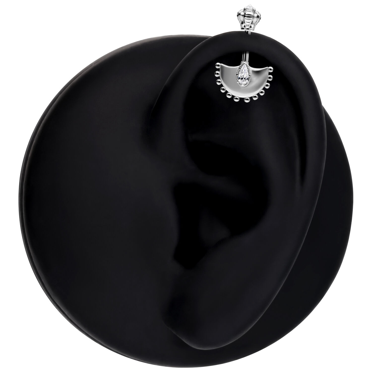 Barbell Helix color argento con cristallo trasparente su sfondo nero