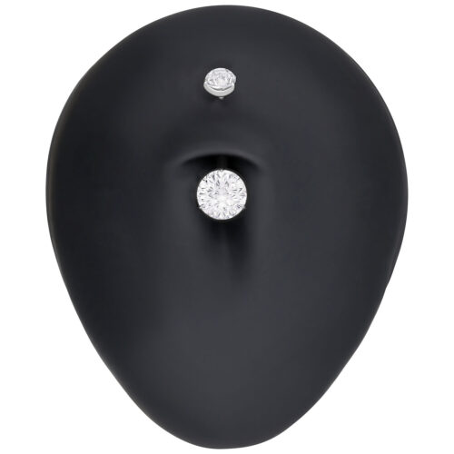 Bananabell in argento con due cristalli chiari su sfondo nero