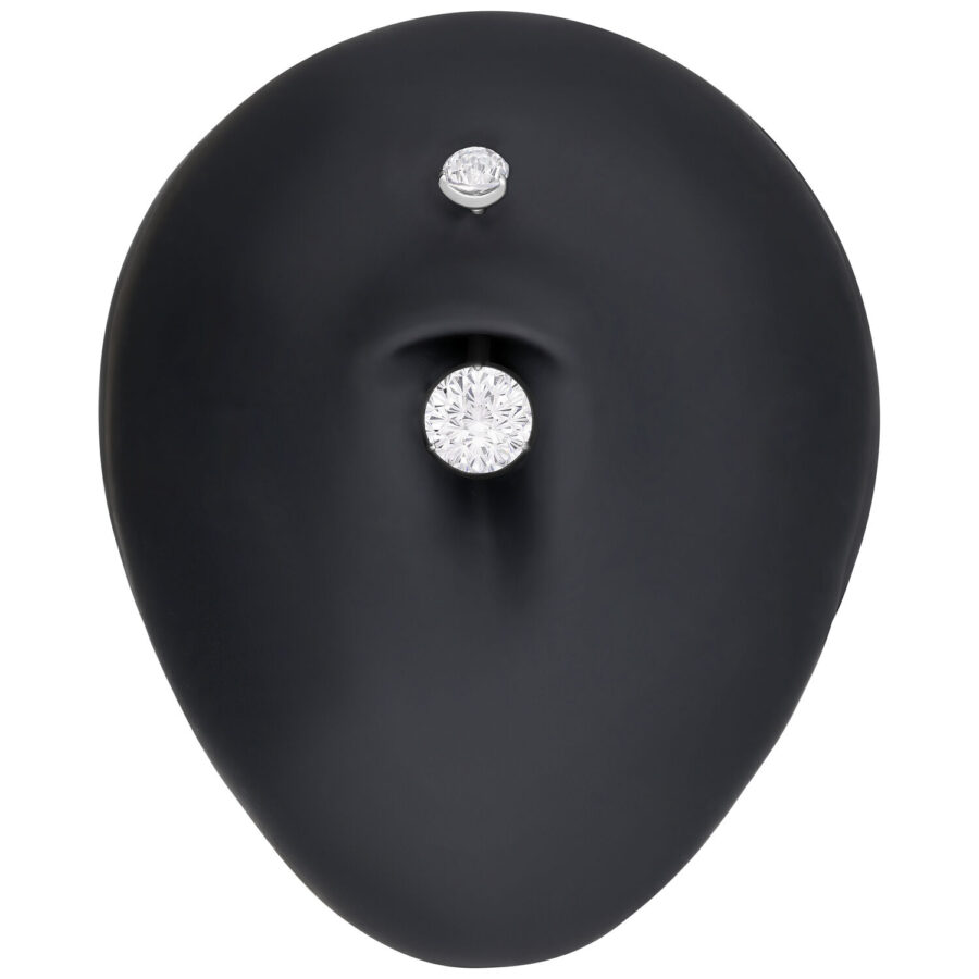 Bananabell in argento con due cristalli chiari su sfondo nero