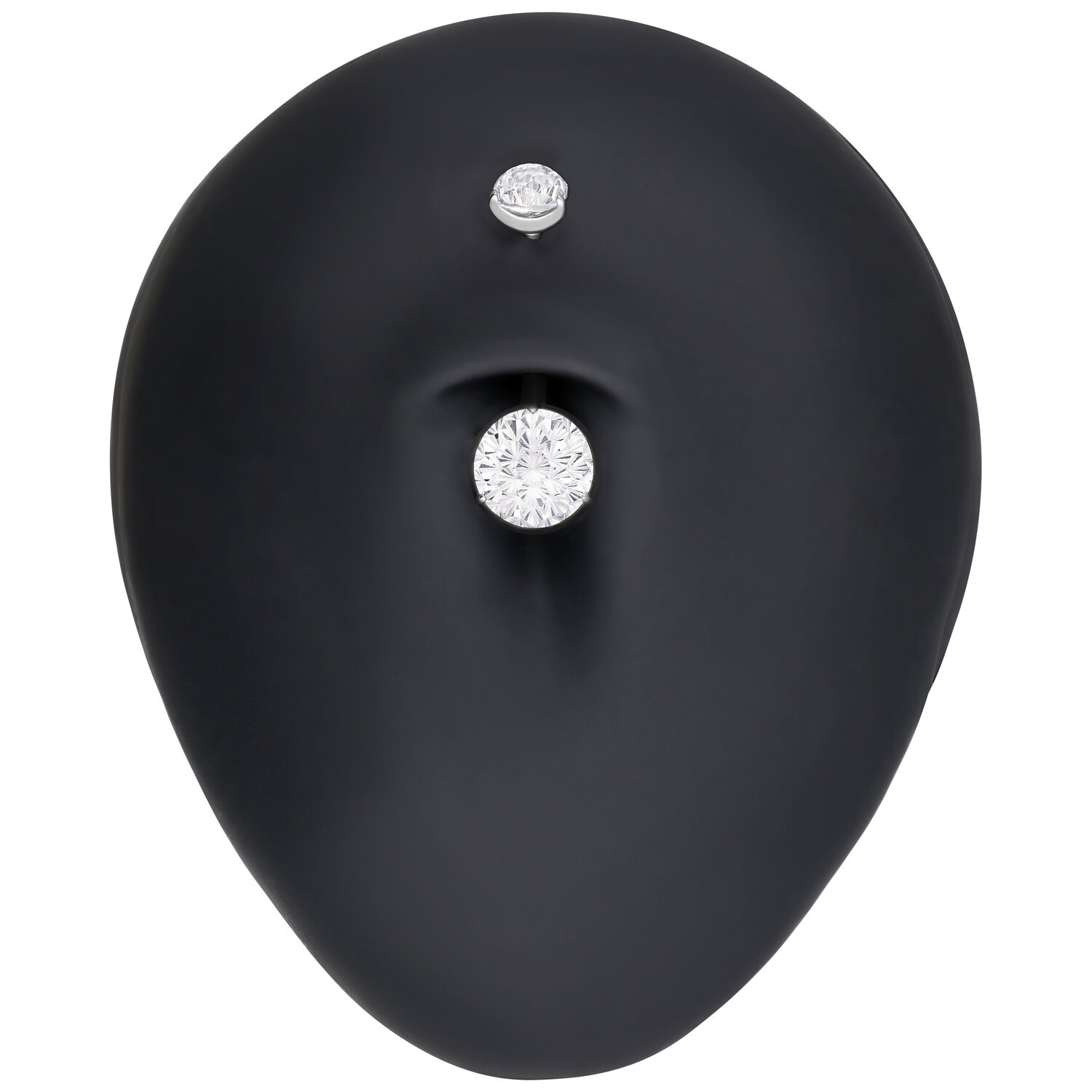 Bananabell in argento con due cristalli chiari su sfondo nero