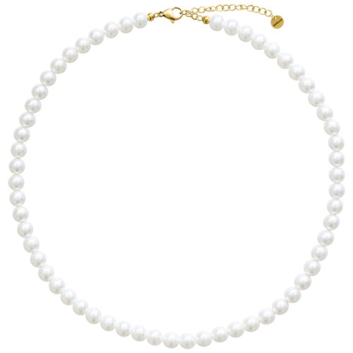 Collana di grandi perle sintetiche con chiusura dorata su sfondo bianco