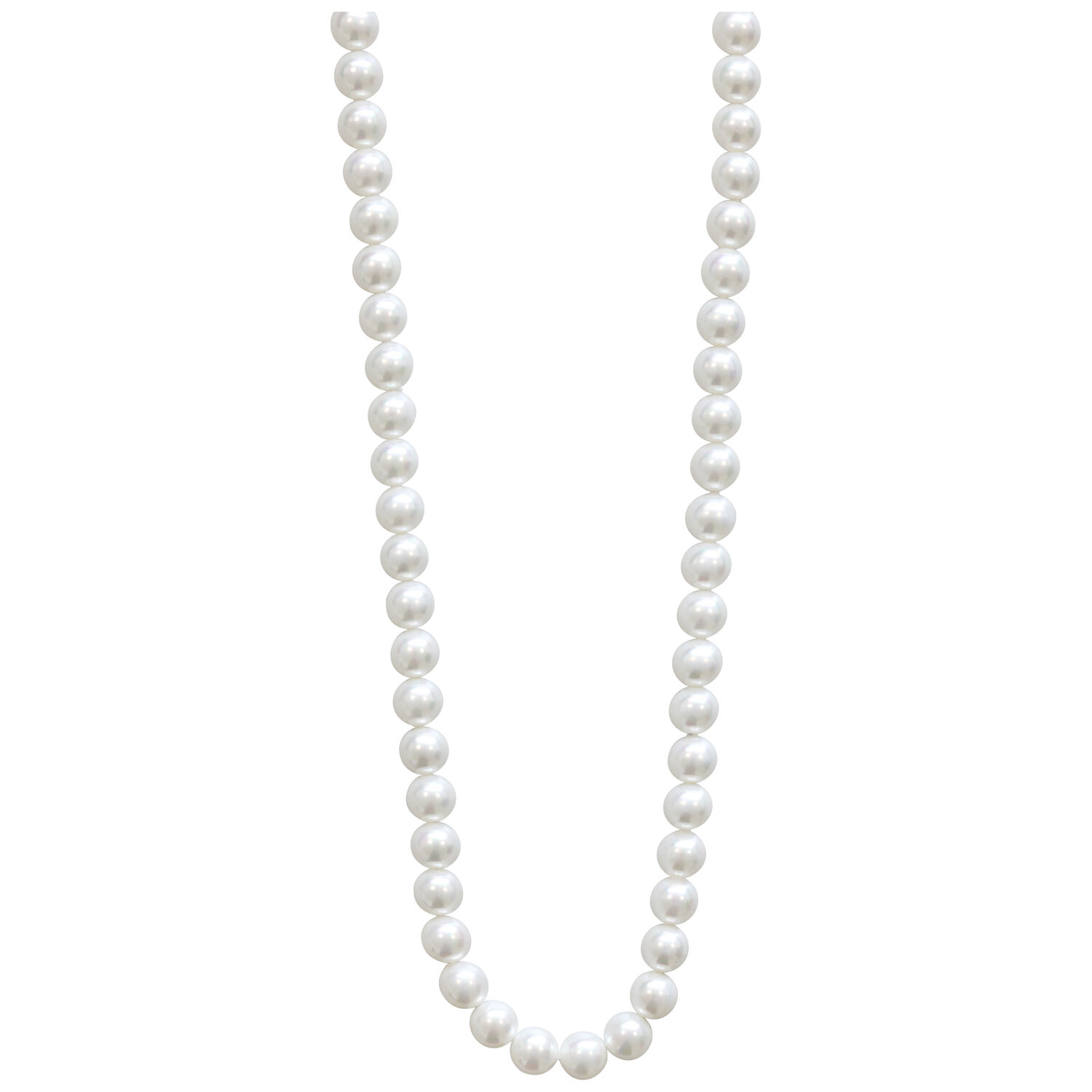 Grande collana di perle sintetiche con oro Lunga collana di perle con grandi perle sintetiche e accenti in metallo dorato su sfondo bianco