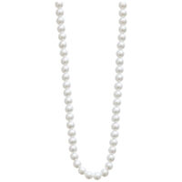 Lunga collana con grandi perle sintetiche in argento su sfondo bianco