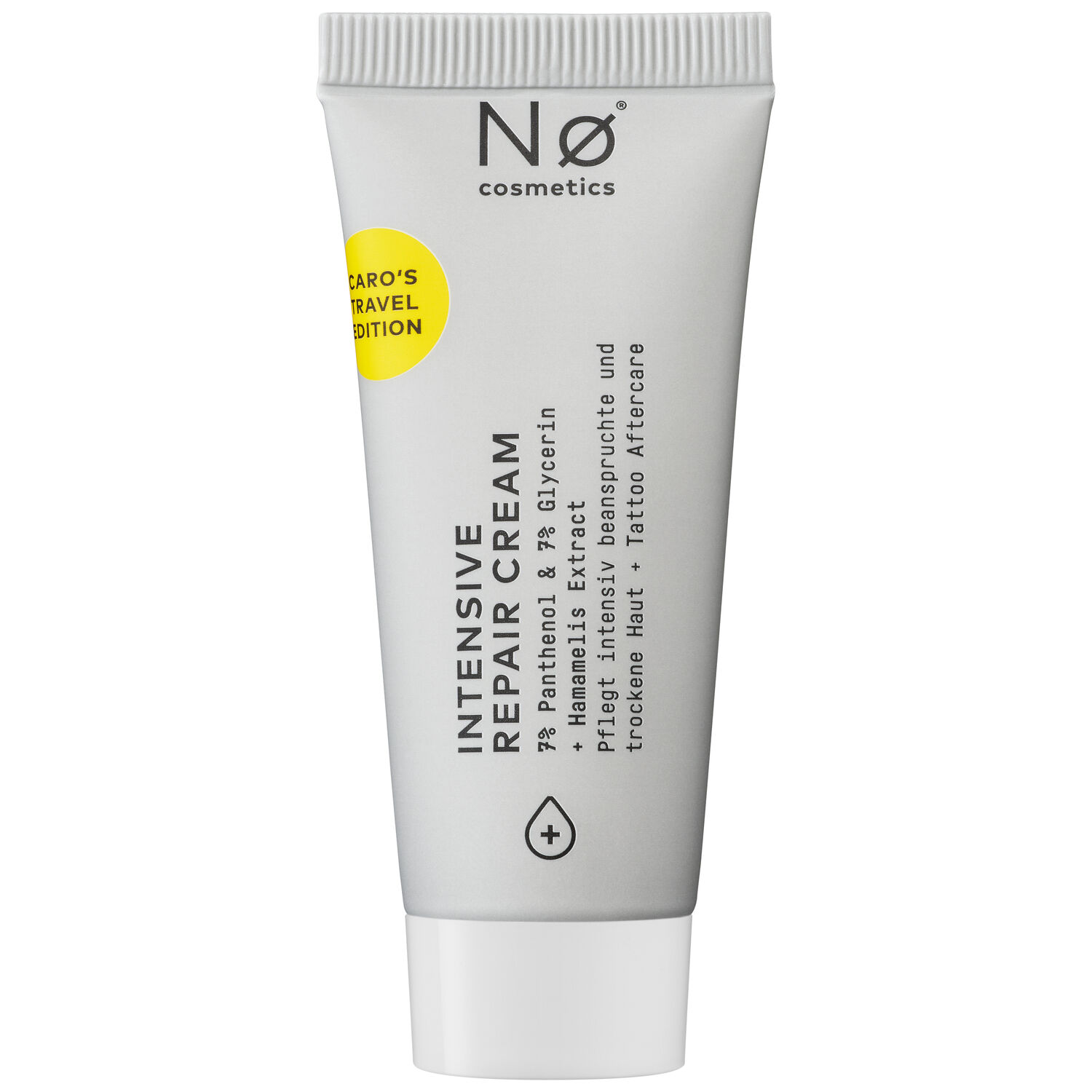 Tubo grigio della No Cosmetics Crema Riparatrice Intensiva con 20ml di contenuto