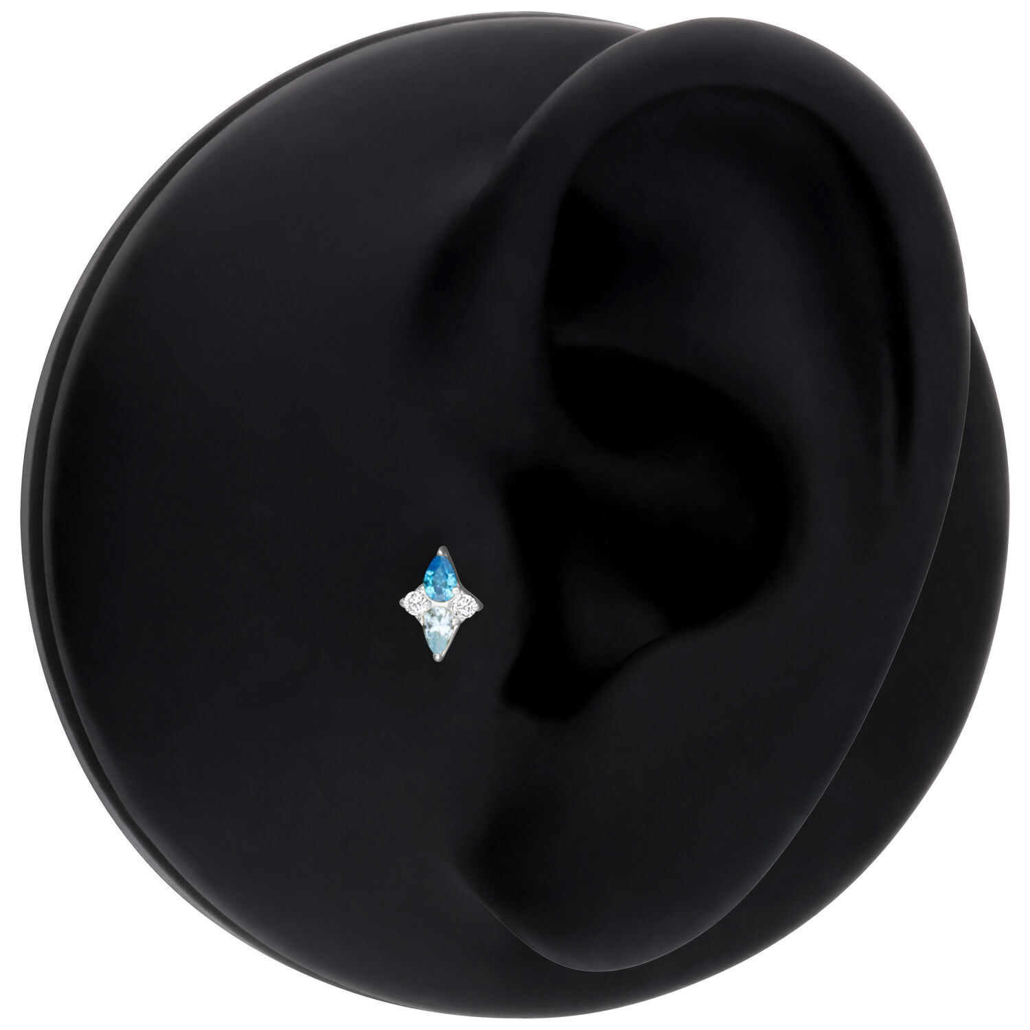 Attacco Push Fit argento con cristallo turchese su sfondo nero