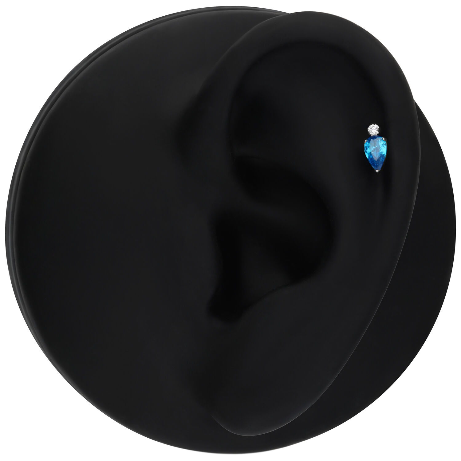 Attacco Push Fit color argento con cristallo turchese su sfondo nero