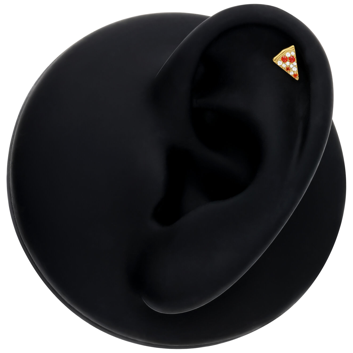 Pizza Push Fit dorato con cristalli Accessorio per piercing a forma di pizza dorata con cristalli chiari su sfondo nero