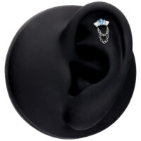 Attacco Push Fit in argento con cristalli lavanda e turchese su display per orecchio nero