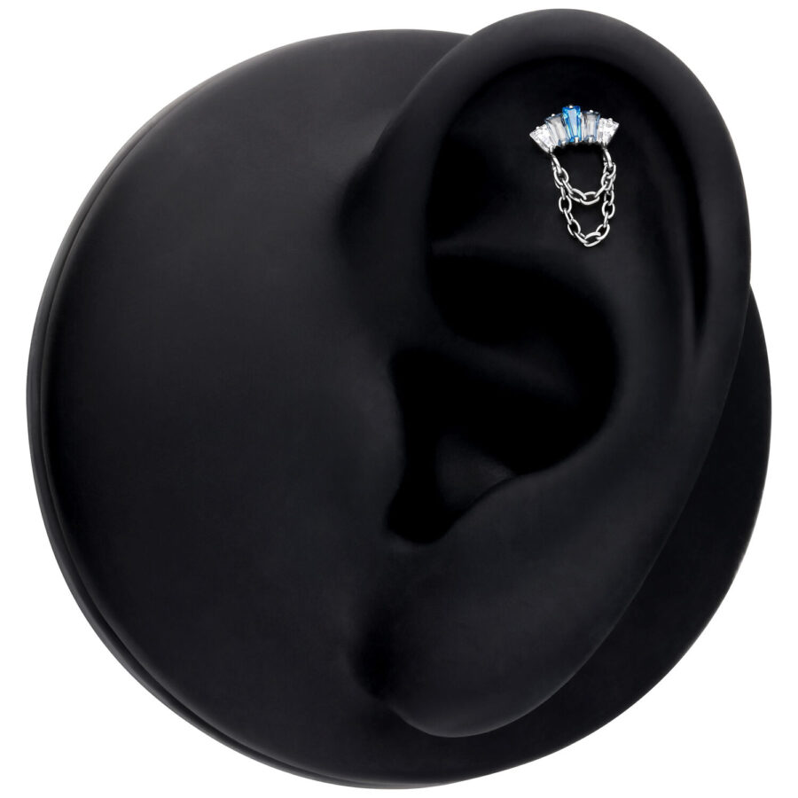 Attacco Push Fit in argento con cristalli lavanda e turchese su display per orecchio nero