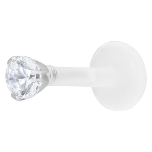 Labret in argento con cristallo chiaro da 2,5 mm su sfondo bianco