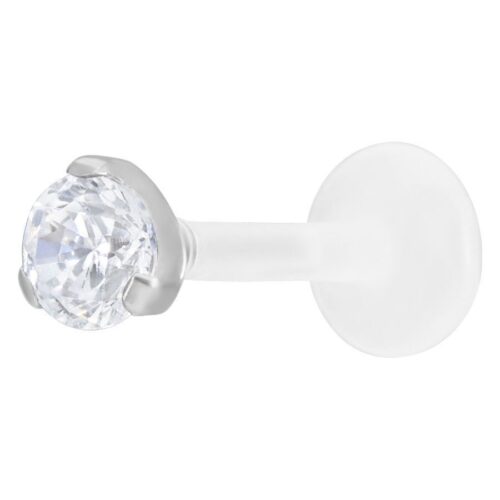 Labret in argento con cristallo chiaro da 3,0 mm su sfondo bianco