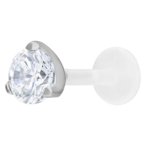 Labret in argento con cristallo chiaro, dimensione sfera 4,0 mm, su sfondo bianco