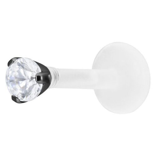 Labret nero con pietra cristallina, sfera da 2,5 mm su sfondo bianco