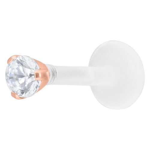 Labret in oro rosa con cristallo da 2,5 mm su sfondo bianco