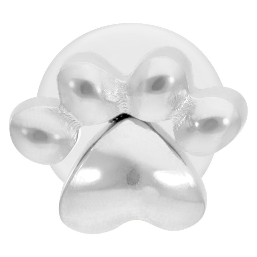 Labret in argento con motivo a zampa su sfondo bianco
