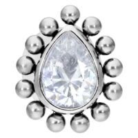 Labret in argento con goccia di cristallo chiaro e sfere su sfondo bianco