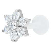 Labret con fiore di cristallo argento su sfondo bianco