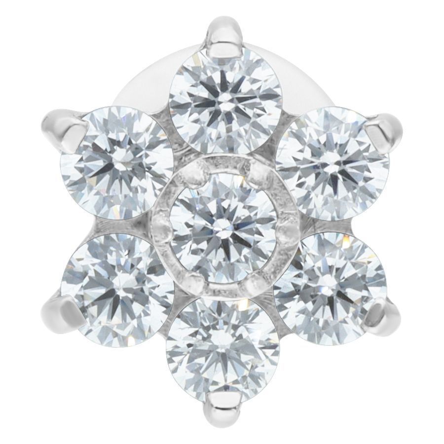 Labret in argento con fiore di cristalli chiari su sfondo bianco