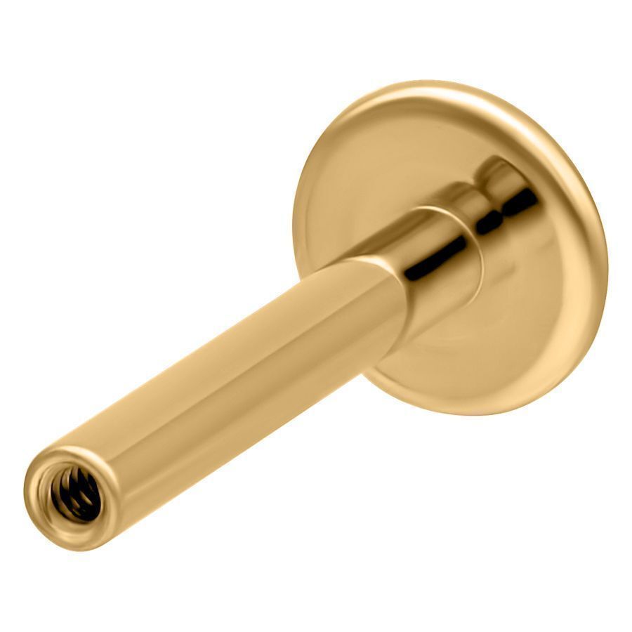 Barra Labret in Titanio Dorato con filettatura interna su sfondo bianco, spessore 1,2 mm, lunghezza 5 mm