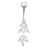 Dolores Titan Bananabell con cristalli Piercing all'ombelico in argento con cristalli chiari su sfondo bianco