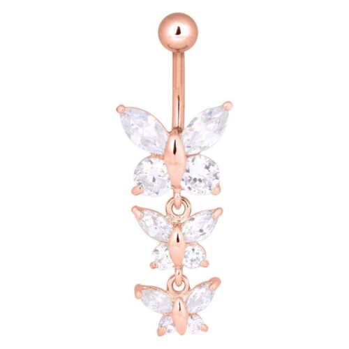 Bananabell Triplo Farfalla in Oro Rosa con cristalli chiari su sfondo bianco