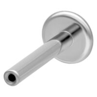 Labret in titanio argento con Push Fit, spessore 1,2mm, lunghezza 14mm su sfondo bianco