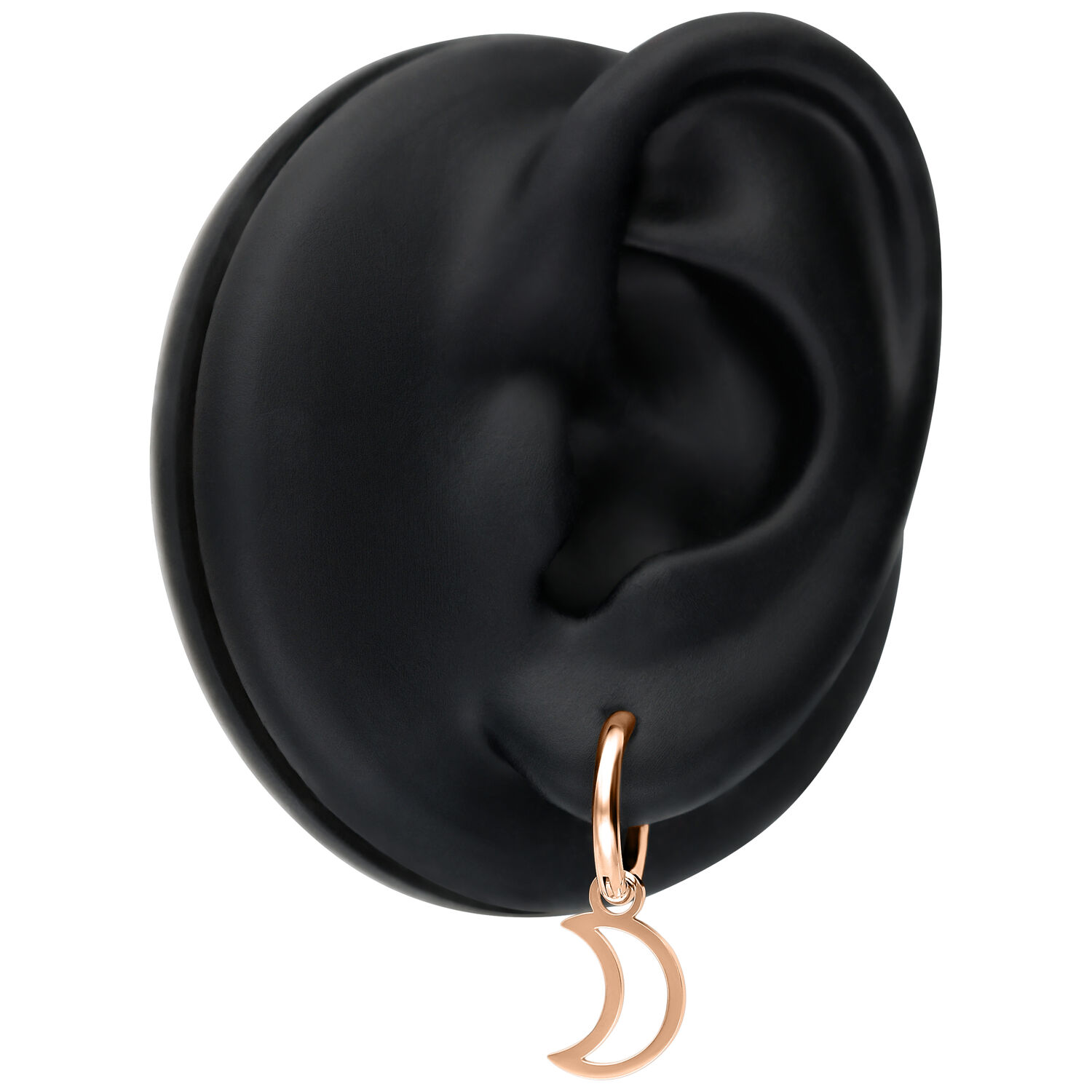 Mini Moon orecchini in oro rosa su modello di orecchio nero