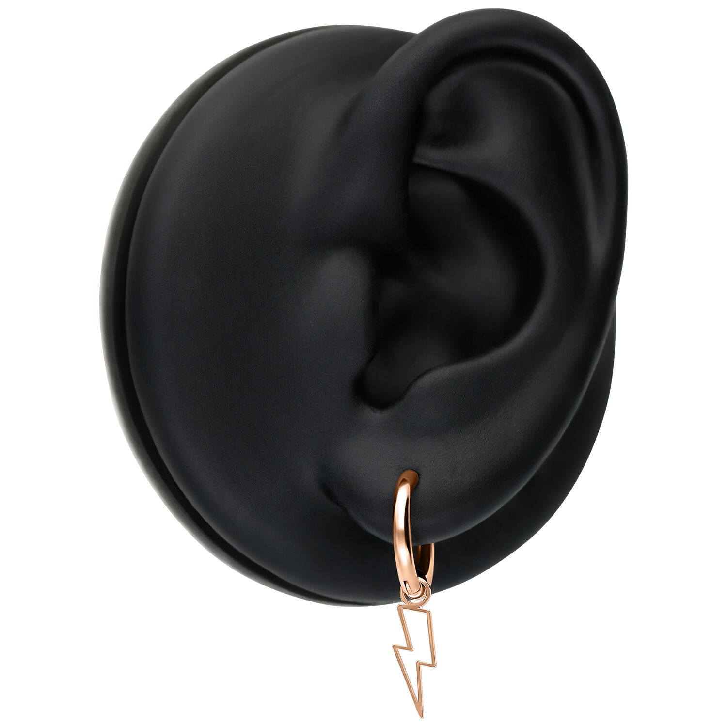 Orecchini Mini Flash Hoops oro rosa su modello di orecchio nero