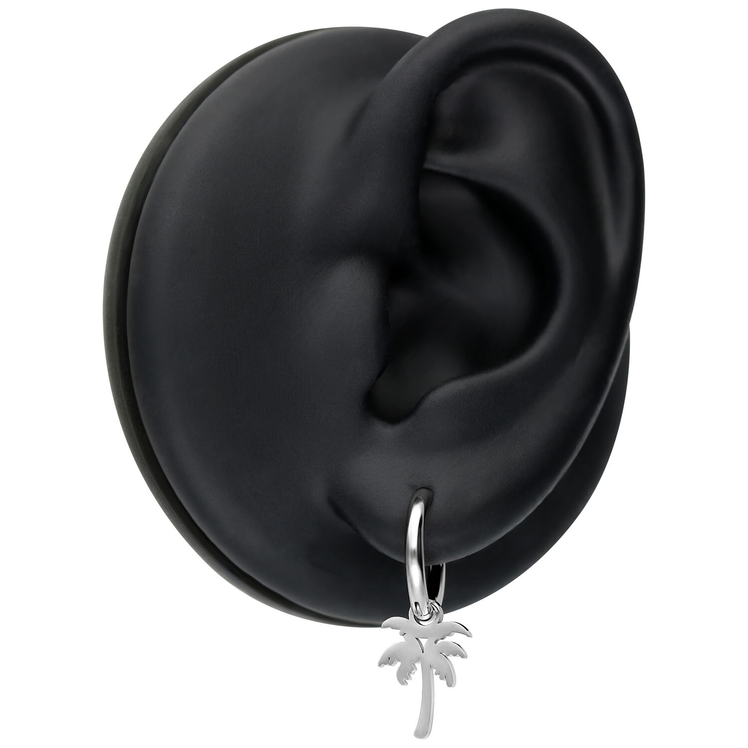 Orecchini d'argento con ciondolo a palma su display nero