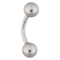 Banana bell piercing in argento in acciaio chirurgico con due sfere su sfondo bianco