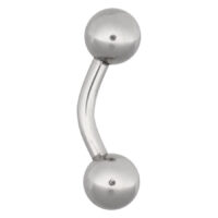 Banana in argento in acciaio chirurgico con due sfere su sfondo bianco