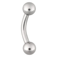 Bananabell curvo in argento con due sfere su sfondo bianco