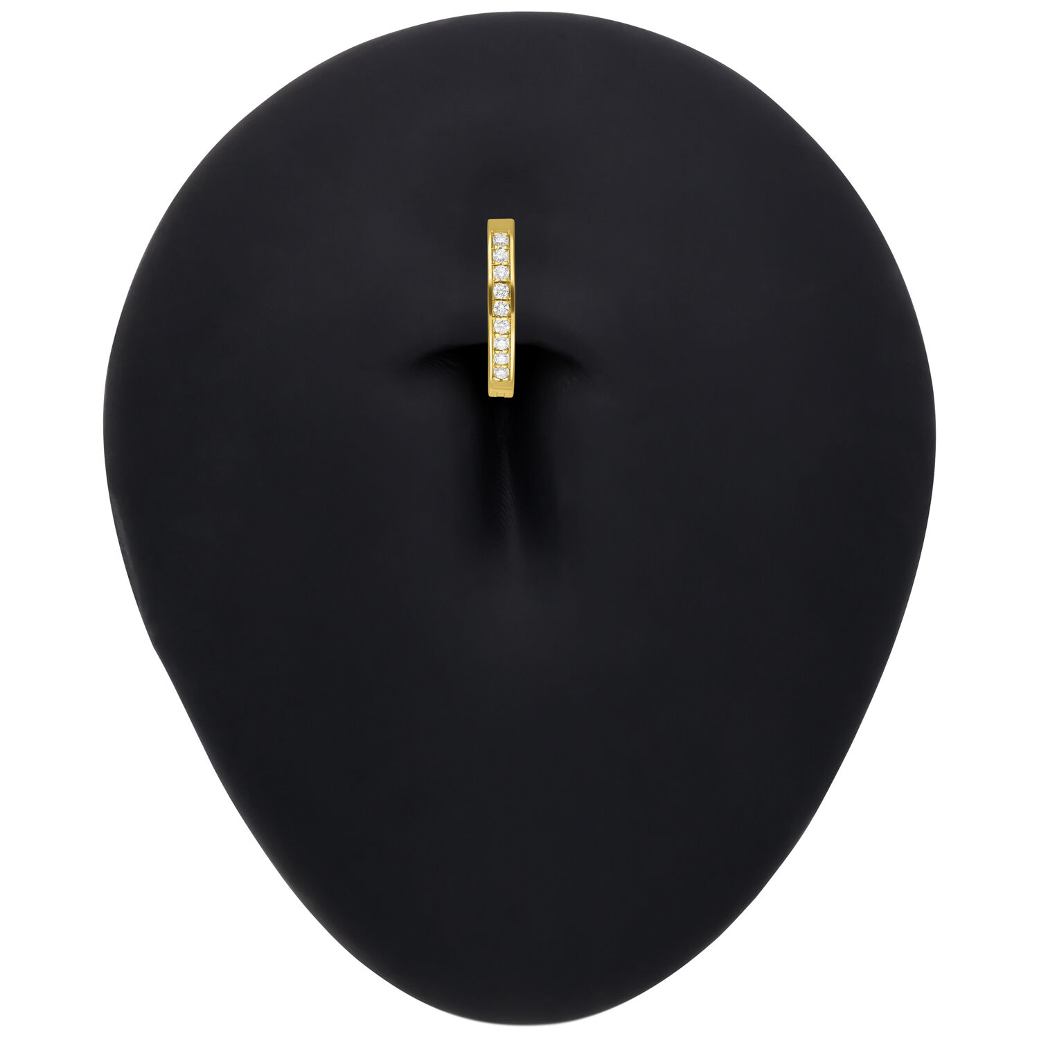 Clicker per ombelico in oro con cristalli di moissanite su sfondo nero